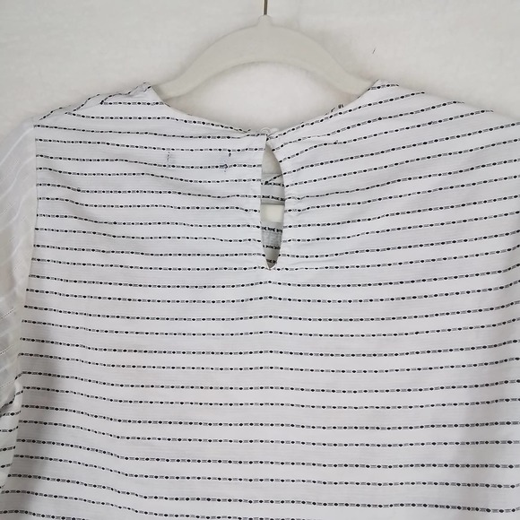 ZARA Boho Blouse Size Small in Black White Stipes w/ Pom Pom fringe - Picture 7 of 11